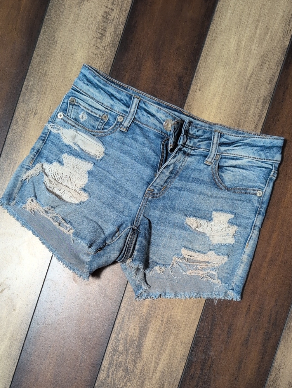 American Eagle Outfitters Light Blue Distressed Denim Cutoff Shorts
